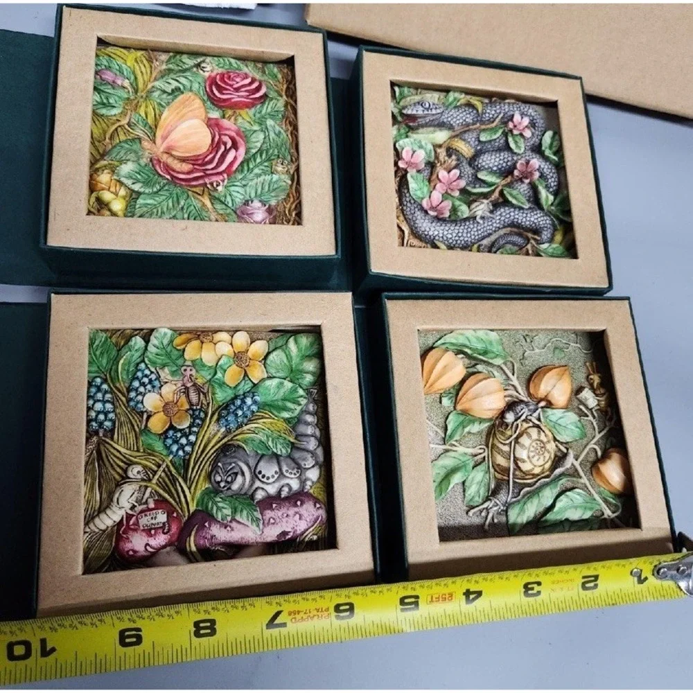 Harmony Kingdom Picturesque 4 Tile Wood Frame Set Byrons Secret Garden NOS